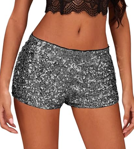 Shorts de Lentejuelas Plateadas para <span class=keywords><strong>Mujer</strong></span>, Cintura Baja, Brillantes, para Fiesta, Club, Baile, Rave, Festival - Product Image 1