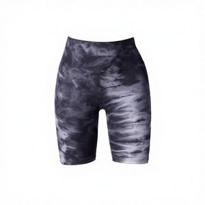Shorts cyclistes sans couture tie-dye taille haute pour femme, en polyester, coupe ajustée, taille élastique, longueur courte, pour le sport - Product Image 3