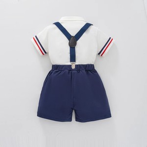 <span class=keywords><strong>Completo</strong></span> Estivo per Bambino in Stile Britannico, Pantaloncini in Cotone Morbido Tinta Unita con Chiusura Monopetto - Product Image 5