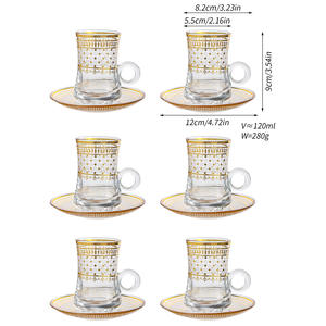 Ensemble de 6 tasses à thé arabes plaquées or de luxe 2026, ensemble de tasses à café et soucoupes en verre, ensemble de tasses à expresso - Product Image 6