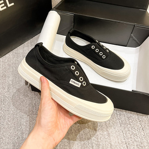 2026 Summer New Arrival Breathable <b>Canvas</b> Sneakers Women Trendy Korean-Style Two-in-One Slip-On Chunky-Soled Fisherman Shoes - Product Image 5