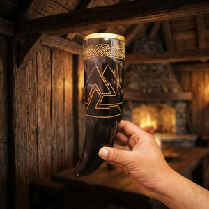 B.S International Natural Viking Drinking Horn Mug Gold Rim Polished Ox Horn Customized Eco-Friendly Dishwasher Safe Beer - Product Image 1