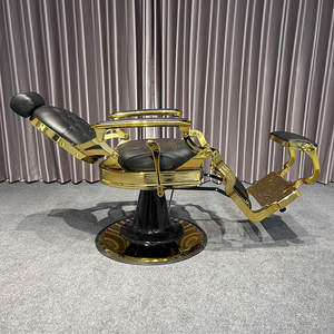 Antik stil berber mobilya altın çerçeve püsküllü deri saç şekillendirici sandalye lüks ayarlanabilir ağır Salon berber koltuğu - Product Image 4