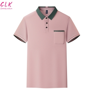 <span class=keywords><strong>Polo</strong></span> d'été pour hommes, couleur unie, col rabattu, poche de couleur, haut d'affaires à manches courtes et élastiques - Product Image 4