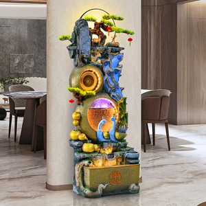 Chinese Style Water Fountain Peacock Gourd Design <b>Cement</b> Composite Water Resistant 53x35x146cm for Living Room Feng Shui - Product Image 2