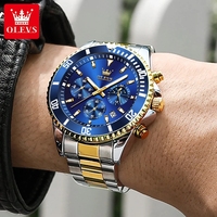 Montres pour hommes de la marque OLEVS, originales, étanches, en acier inoxydable, chronographe, phase lunaire, date, cadran rotatif, montre de luxe haut de gamme pour hommes