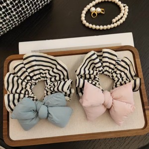 Korean Cotton <b>Bow</b> Sweet Black and White Striped Women's Scrunchie Fabric Hair Accessories - Product Image 1
