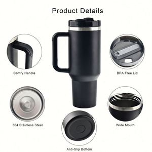 Gobelet isotherme personnalisé de 40 oz en acier inoxydable à double paroi, tasse à café isolée sous vide de 40 oz, tasse de voyage pour voiture avec poignée et couvercle à paille - Product Image 3