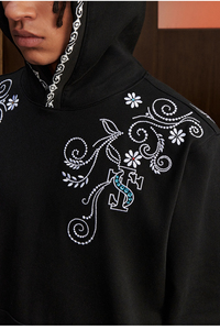 480GMS 100% algodón étnico Floral vid bordado strass Sudadera con capucha de gran tamaño logotipo personalizado cremallera estilo sudadera Unisex - Product Image 4