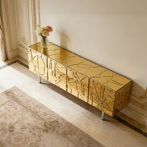 Meuble de rangement décoratif de luxe italien pour hall d'hôtel, base en acier inoxydable, armoire d'entrée, meuble décoratif en verre <span class=keywords><strong>miroir</strong></span> doré - Product Image 3