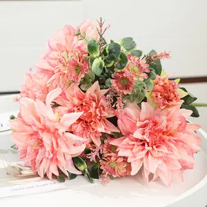 리얼 터치 달리아 꽃 인공 도매 실크 꽃 가정 결혼식 장식 꽃다발을위한 고품질 가짜 꽃