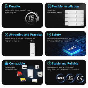 Disyuntor de CC 10Kwh 15Kwh Power Wall Litio <span class=keywords><strong>Soler</strong></span> Caja de batería 48V 200Ah 51,2 V Lifepo4 Batería de litio 40Kw 30Kw 20Kw 10Kw Hogar - Product Image 4
