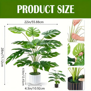 Plante artificielle Monstera Deliciosa, 18 feuilles, PVC, grande décoration d'intérieur, salon, plante en pot, verdure - Product Image 2