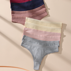 Tangas de Algodón Acanaladas al por Mayor para Mujer, Transpirables, de Color Liso, Cómodas, Deportivas, Sin Costuras, de Cintura Baja - Product Image 2