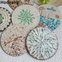 Sous-verre rond décoratif en mosaïque de nacre fait main, dessous de plat en coquillage naturel incrusté pour la décoration de la table à manger à la maison