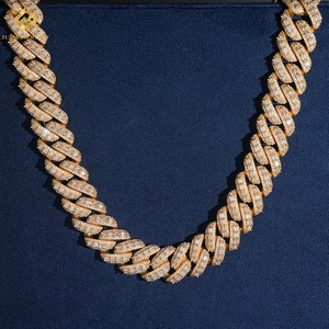 Custom 13mm <b>Iced</b> <b>Out</b> Emerald Cut S925 Silver Moissanite Cuban Link <b>Chain</b> Gold Plated Hip Hop Men's Necklace Diamond Jewelry - Product Image 3