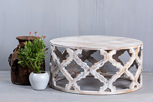 Mesa de Centro Estilo Rústico, Redonda, Mueble de Sala de Estar, Resistente y Móvil, de Bambú y Ratán - Product Image 3