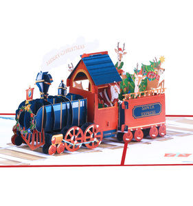 Impression colorée faite à la main 3D Pop-up carte de Train à vapeur cartes de voeux de Noël cadeaux d'anniversaire spéciaux produit en papier en vrac - Product Image 1