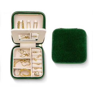 Hot selling green velvet travel portable square jewelry box earrings necklace jewelry storage box