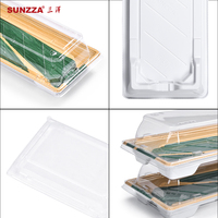 Sunzza boîte à sushi rectangulaire verte motif japonais personnalisé plateau à sashimi togo en plastique jetable à emporter avec couvercle antibuée