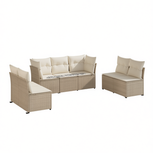 Ensemble de canapés de jardin en rotin beige 6 places, mobilier d'extérieur au design contemporain avec pieds réglables - Product Image 1