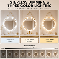 Miroir de salle de bain LED rond intelligent avec cadre en alliage d'aluminium brossé, cadeaux de maquillage pour femmes, 3 couleurs, fonction intelligente, anti-buée