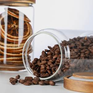 Wholesale Food Grade Glass Storage <b>Jar</b> Cylindrical High Borosilicate Glass Storage <b>Jar</b> with Wooden Lid sealed <b>Jar</b> for Food - Product Image 3