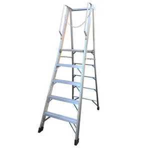 High quality 5 step aluminium step platform folding ladder with handrail and chain-guard