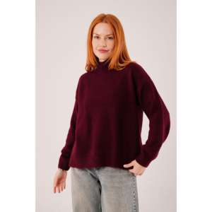 Suéter de Punto Trenzado Color Borgoña Básico al por Mayor para Mujer, Cálido e Informal con Cuello Acanalado y Decoración de Botones, Empaquetado Individual - Product Image 5