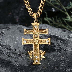 Collar con Colgante de la Cruz de Jesús Caravaca, Cadena Cubana de Acero Inoxidable, Plata de Ley 925, Chapado en Oro de 18K, Joyería Religiosa para Hombre - Product Image 3
