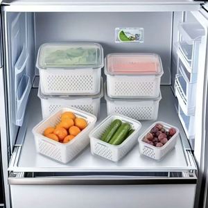 FCM-certified Plastic Fridge Storage <b>Containers</b> with Colander BPA-Free Vegetable Fruit <b>Refrigerator</b> Organizer for Food - Product Image 4