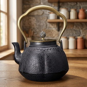 กาน้ำชาโลหะแบบจีนโบราณพร้อมฝาปิดและด้ามจับโลหะ - Product Image 4