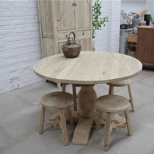 Bàn Ăn Cổ Trung Quốc Tái Chế Gỗ Du Tự Nhiên Bàn Ăn Tròn Mộc Mạc Gấp Được - Product Image 2