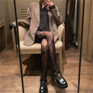 Women's Black <b>Fishnet</b> Pantyhose With Bow Pattern Sheer Thin Cotton Tights For Autumn Japanese Style - Product Image 3