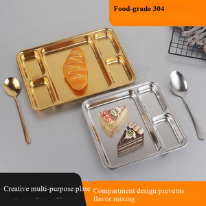 Stainless Steel Buffet <strong>Plate</strong> <strong>Rectangular</strong> Divided <strong>Plates</strong> Tray 3 Sections Dinner <strong>Plates</strong> Unbreakable Campers Reusable <strong>Plate</strong> - Product Image 2