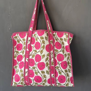 Bolso Tote Acolchado de Algodón con Estampado de Bloques, Hecho a Mano, Ligero, Lavable, Elegante, para Viajes, Compras, Bolso de Hombro - Product Image 1