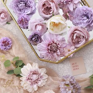 2024 nouveau Style Roses fleurs artificielles violet Bouquets boîte ensemble pour bricolage décorations de mariage de mariée - Product Image 2