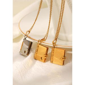 Exquisitos Collares de Cadena para Mujer, Collar con Colgante de <span class=keywords><strong>Libro</strong></span> <span class=keywords><strong>Solitario</strong></span> de Acero Inoxidable, Joyería Moderna Chapada en Oro Resistente al Agua - Product Image 4