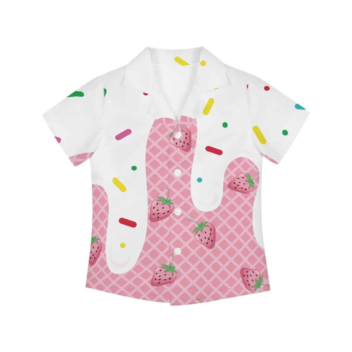 Free Custom Design Strawberry Dessert Hawaiian Shirt For Kids Oem All Over Print Quick Dry Short Sleeve Aloha Shirts Boys Girls