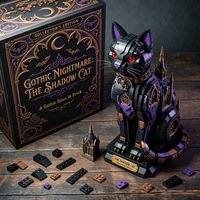 Gotische Schatten-Schwarze Katze 40-Teiliges Plastik-Baustein-Set DIY Spielzeug Montagemodell Halloween Dekorative Figur Kompatible Bausteine
