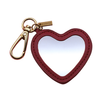 Miroir de poche compact portable en cuir PU en forme de cœur rouge avec logo personnalisé et porte-clés
