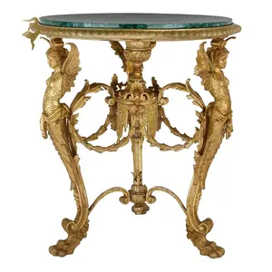 Luxury Green Malachite Slab Bronze Sculpture Table Baroque brass carving antique carved coffee table for sale