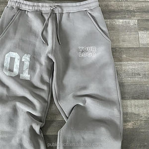 Fabricant de gros gris 400 Gsm impression personnalisée logo pantalon de survêtement baggy coton polaire pantalon de survêtement pour hommes - Product Image 2