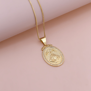Collier avec pendentif Vierge Marie plaqué or 18 carats, <span class=keywords><strong>micro</strong></span> pavé CZ, ovale, médaille religieuse, bijoux de mode pour femmes, cadeau catholique - Product Image 2