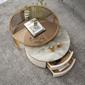 Hanyee 2023, venta al por mayor, diseño de muebles, mesas de centro de cristal modernas, Metal personalizado de juegos de estilo de acero inoxidable, embalaje de vida - Product Image 4