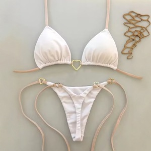 Micro <span class=keywords><strong>bikini</strong></span> pour femmes avec design cœur en métal, string à nouer sur le côté, logo personnalisé, maillot de bain brésilien sexy, vêtements de plage OEM - Product Image 4