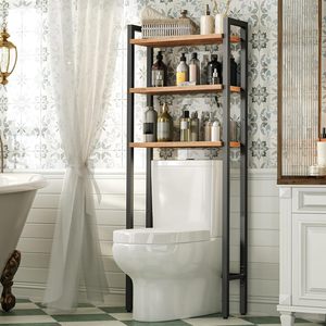Étagère de rangement rustique <span class=keywords><strong>en</strong></span> <span class=keywords><strong>bois</strong></span> à 3 niveaux <span class=keywords><strong>pour</strong></span> salle de bain, robuste et autoportante, à placer au-dessus des toilettes - Product Image 4