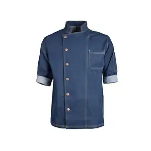 Denim Indonesia Italian Japanese Chef Uniform Set Design Chef Clothing Coat Chef Jacket for Restaurant Bar TWILL for Unisex