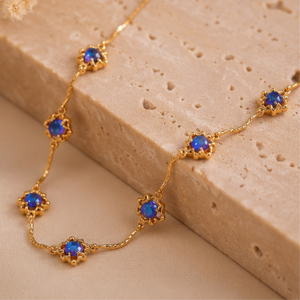 Elegante Collar de Piedra Azul en Tono Dorado para Mujer, Collar de Cadena Floral de Diseñador, Joyería de Moda para Fiestas, Regalo - Product Image 4
