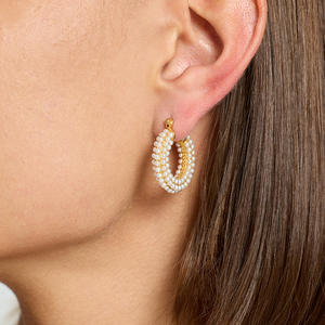 Pendientes de aro de perlas geométricas de acero inoxidable chapados en oro de 18 quilates para mujer, joyería de moda <span class=keywords><strong>E635</strong></span> - Product Image 2